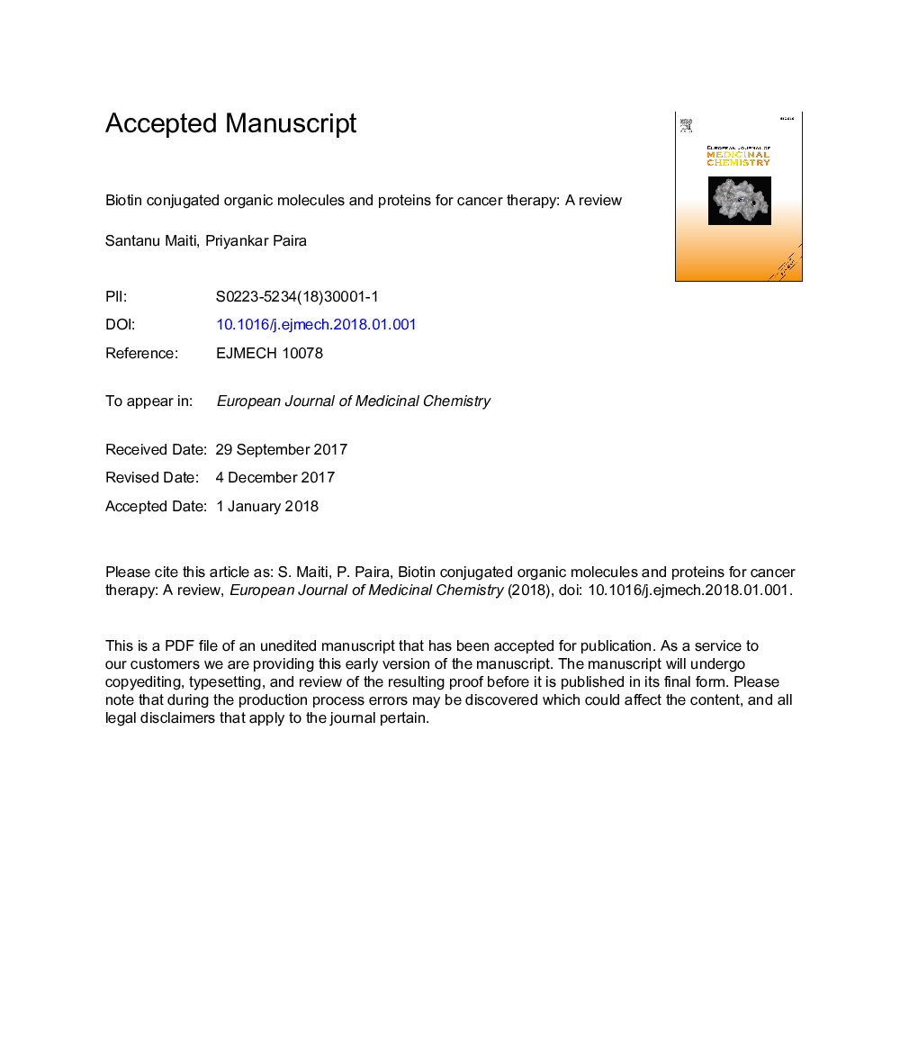 Biotin conjugated organic molecules and proteins for cancer therapy: A review