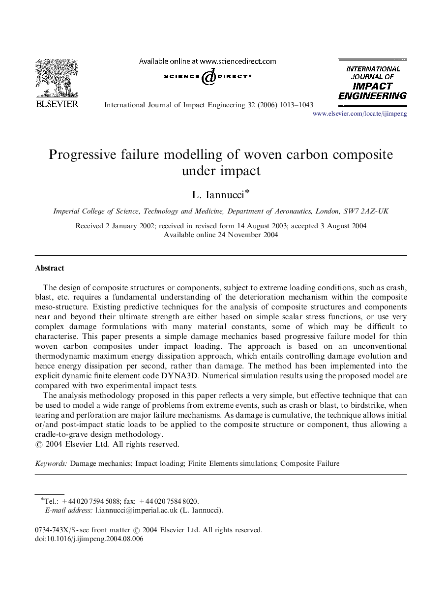 Progressive failure modelling of woven carbon composite under impact