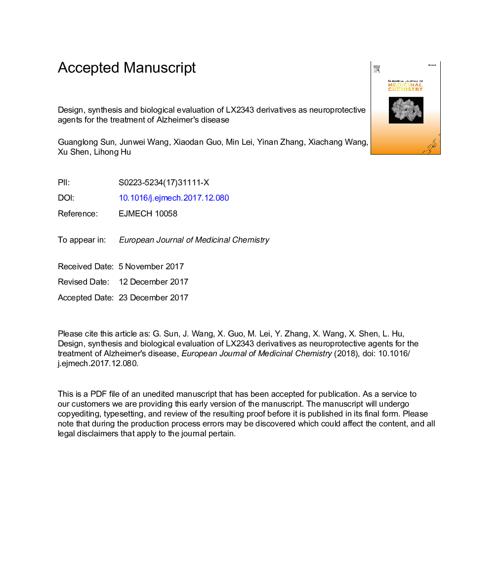 Design, synthesis and biological evaluation of LX2343 derivatives as neuroprotective agents for the treatment of Alzheimer's disease