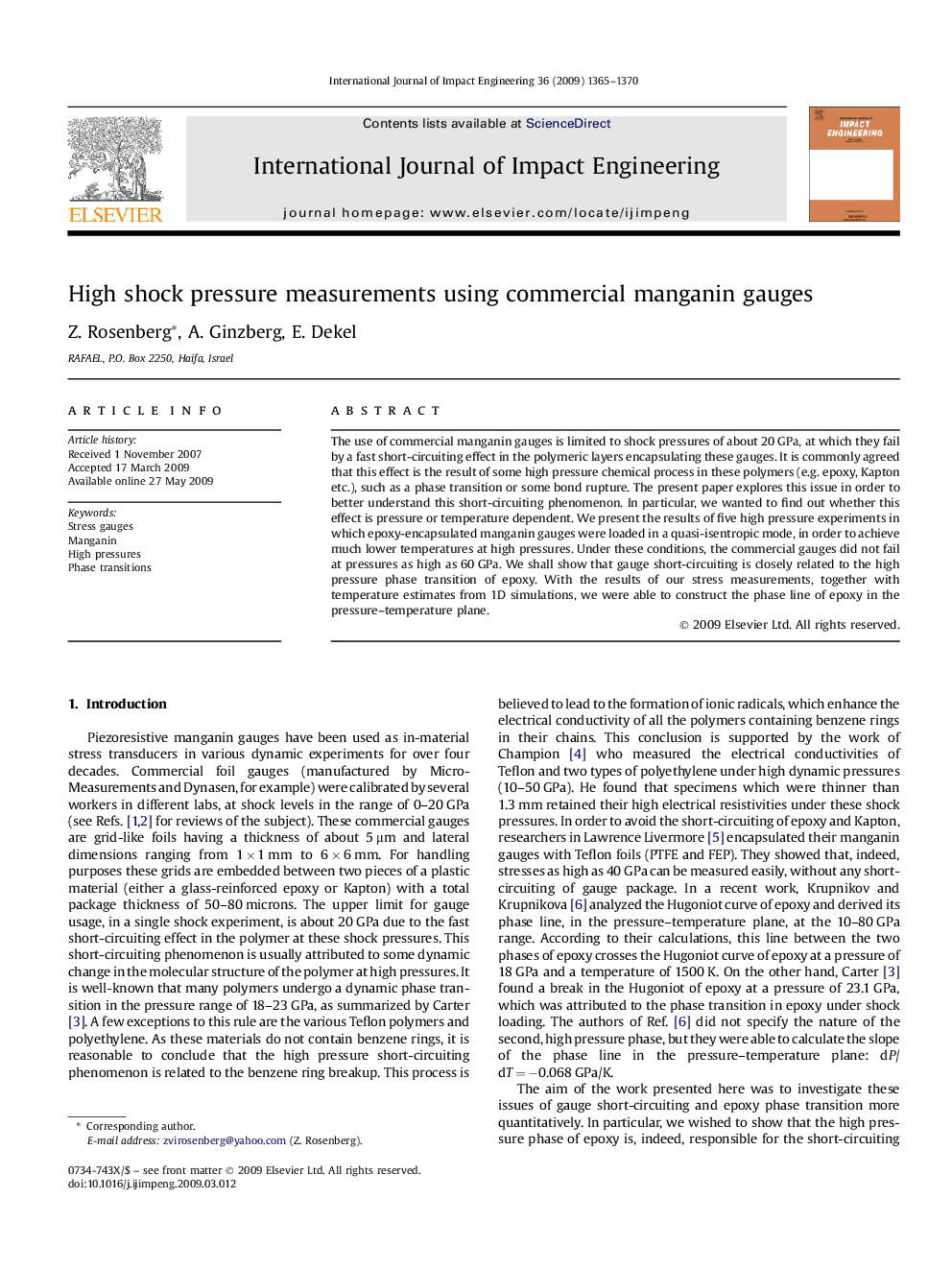 High shock pressure measurements using commercial manganin gauges