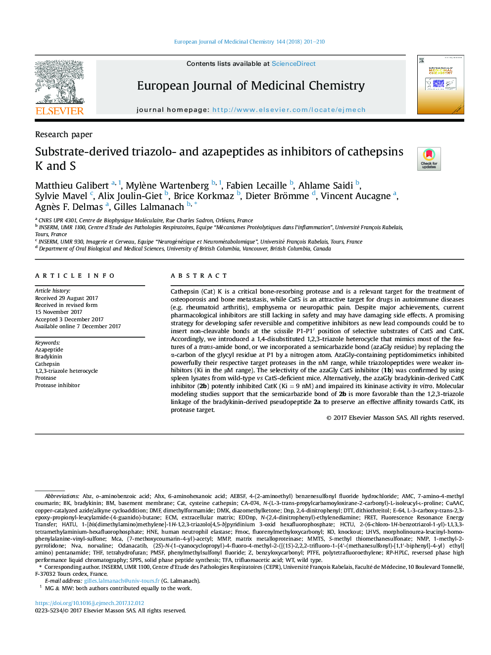 Substrate-derived triazolo- and azapeptides as inhibitors of cathepsins K and S