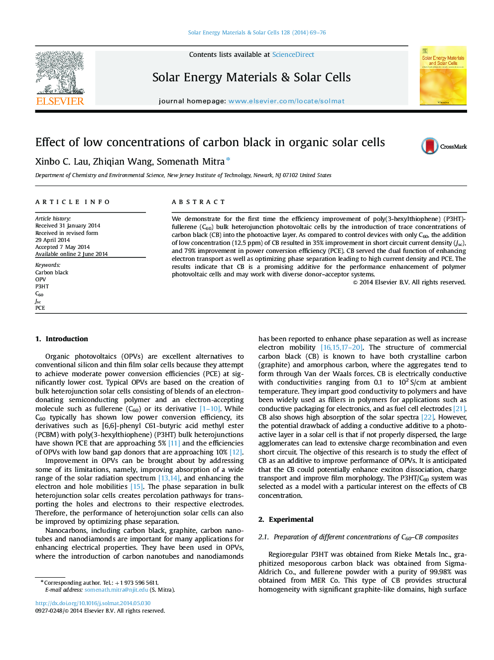 Effect of low concentrations of carbon black in organic solar cells