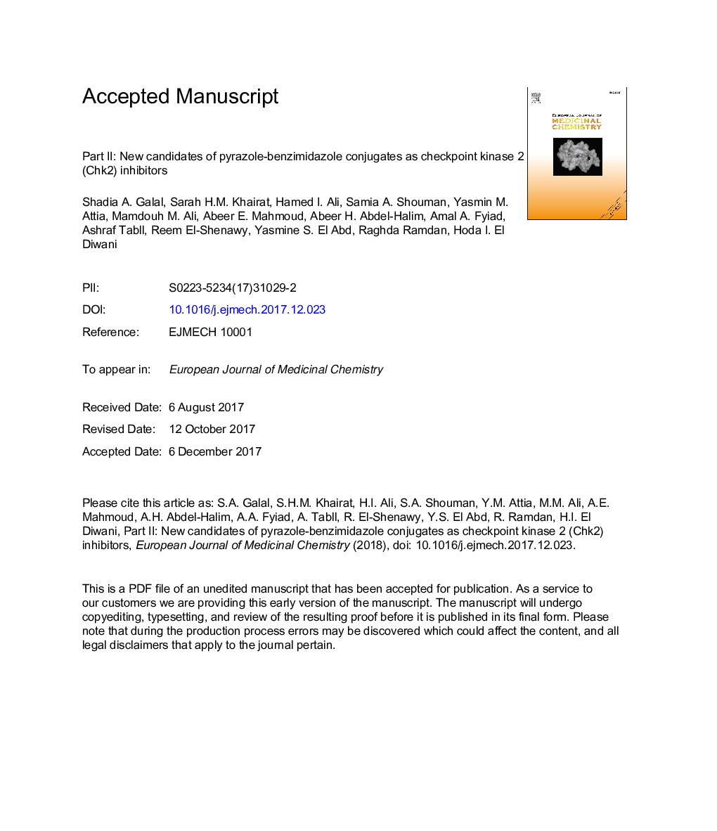 Part II: New candidates of pyrazole-benzimidazole conjugates as checkpoint kinase 2 (Chk2) inhibitors