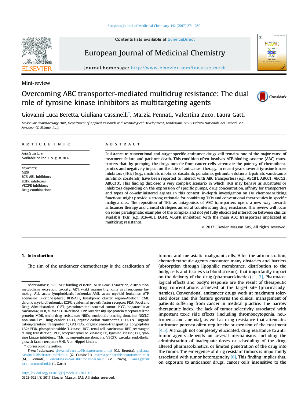 Overcoming ABC transporter-mediated multidrug resistance: The dual role of tyrosine kinase inhibitors as multitargeting agents