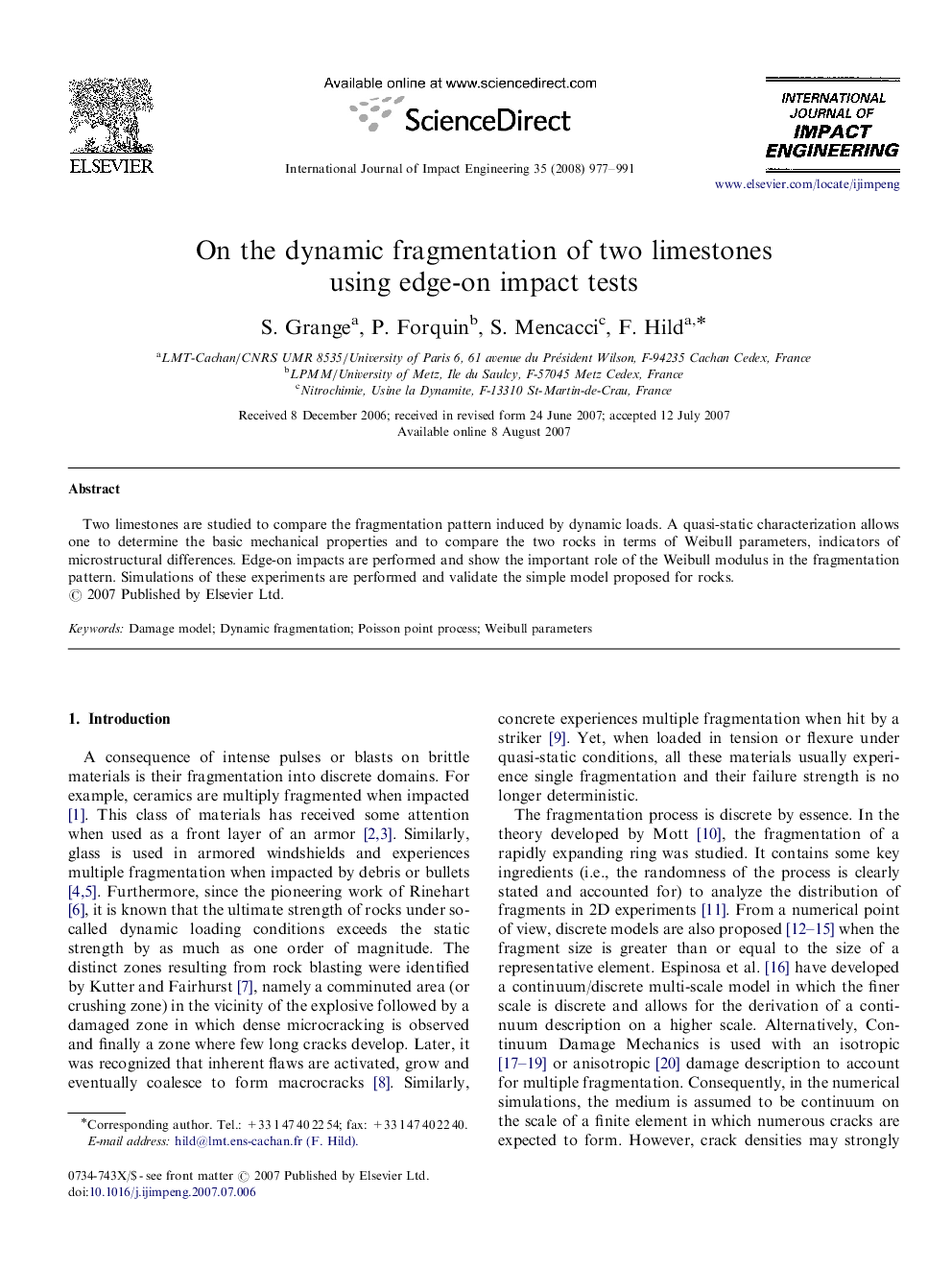 On the dynamic fragmentation of two limestones using edge-on impact tests