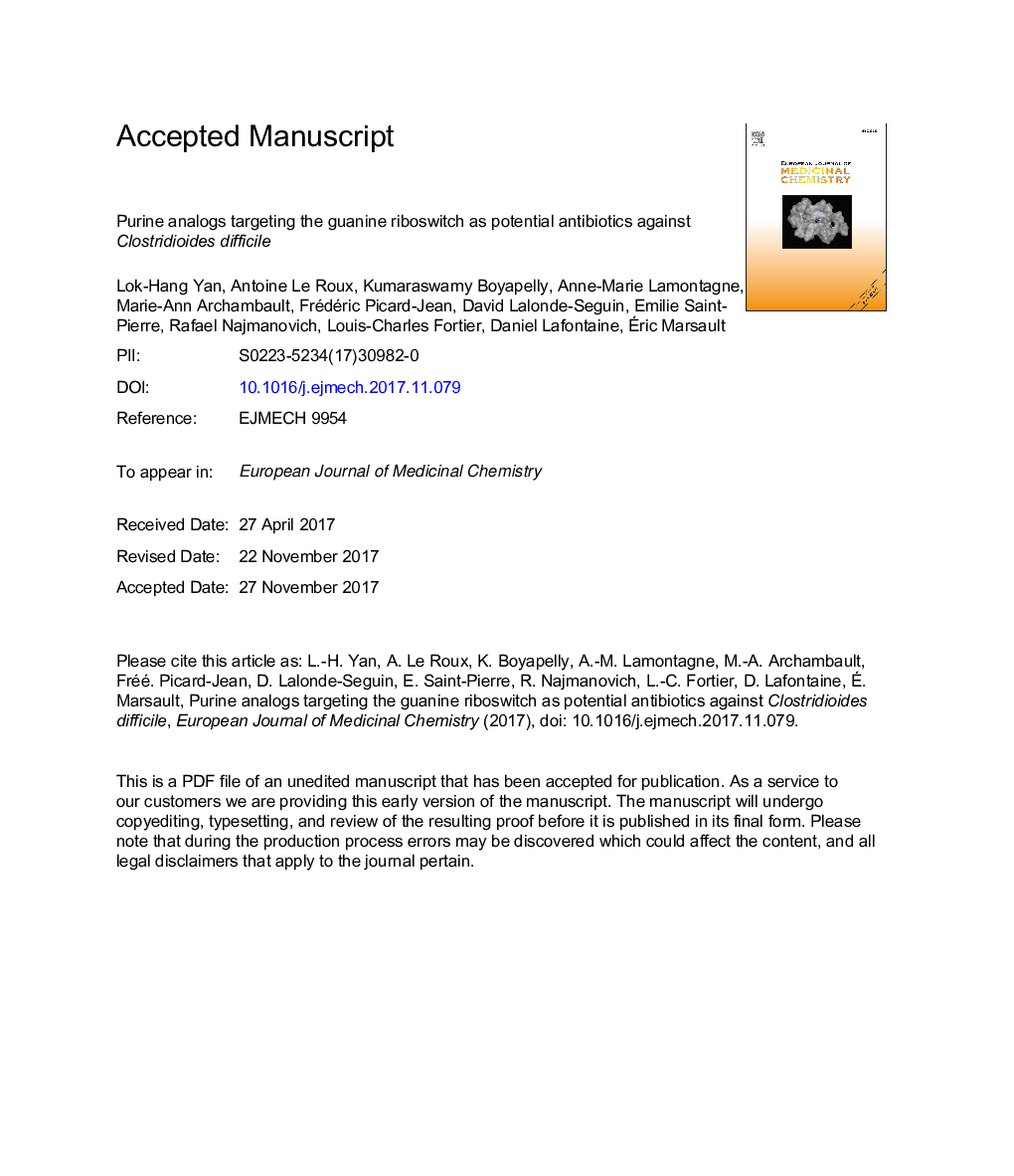 Purine analogs targeting the guanine riboswitch as potential antibiotics against Clostridioides difficile