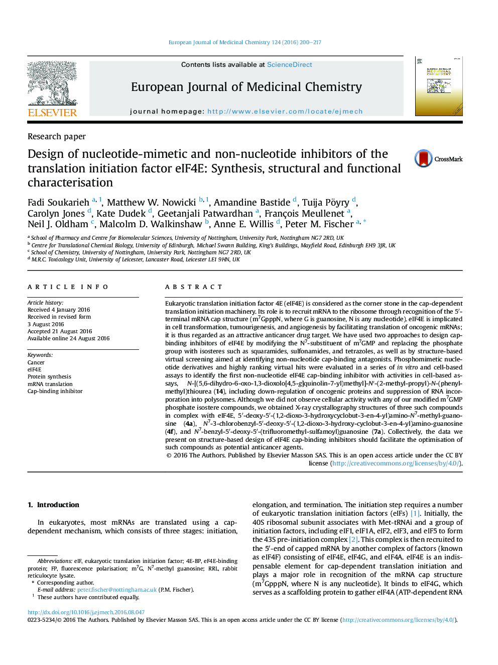 Design of nucleotide-mimetic and non-nucleotide inhibitors of the translation initiation factor eIF4E: Synthesis, structural and functional characterisation