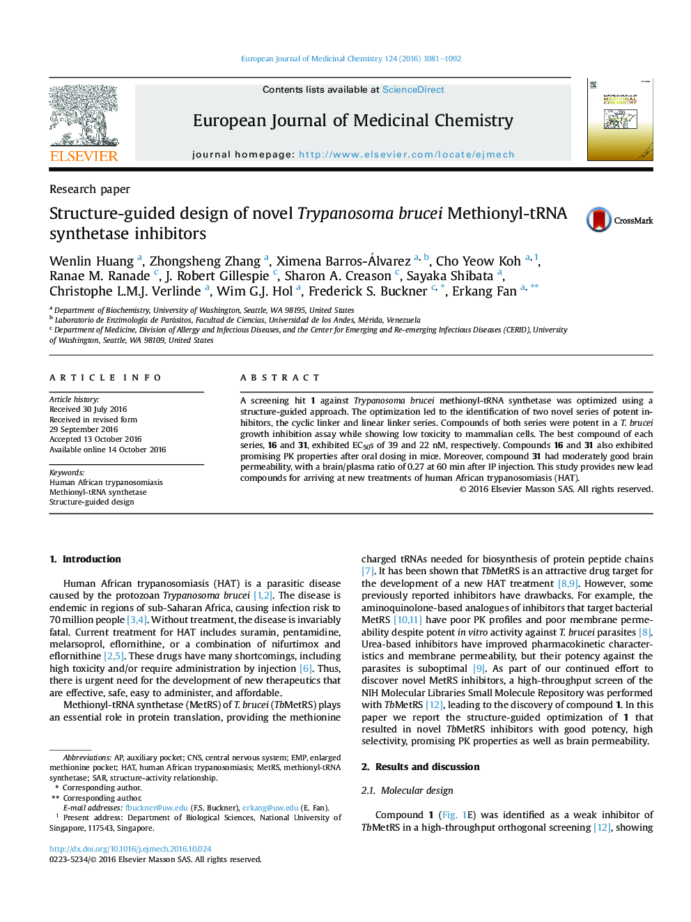 Structure-guided design of novel Trypanosoma brucei Methionyl-tRNA synthetase inhibitors