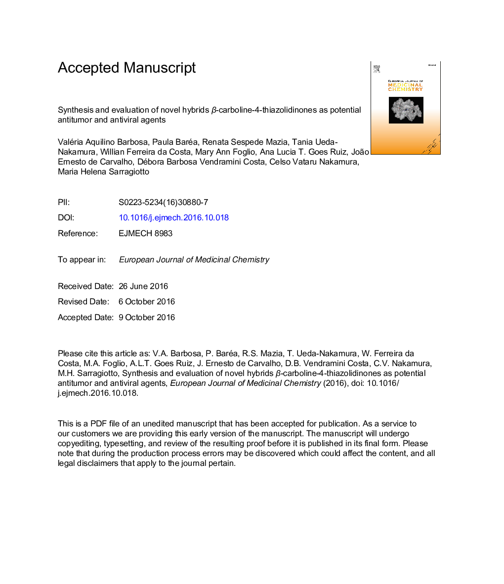 Synthesis and evaluation of novel hybrids Î²-carboline-4-thiazolidinones as potential antitumor and antiviral agents