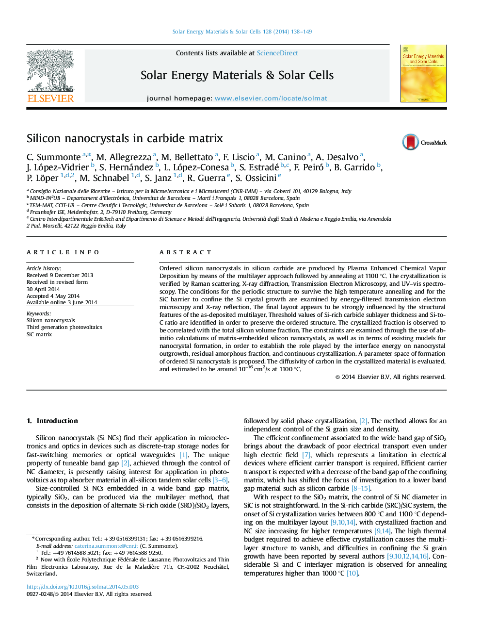 Silicon nanocrystals in carbide matrix