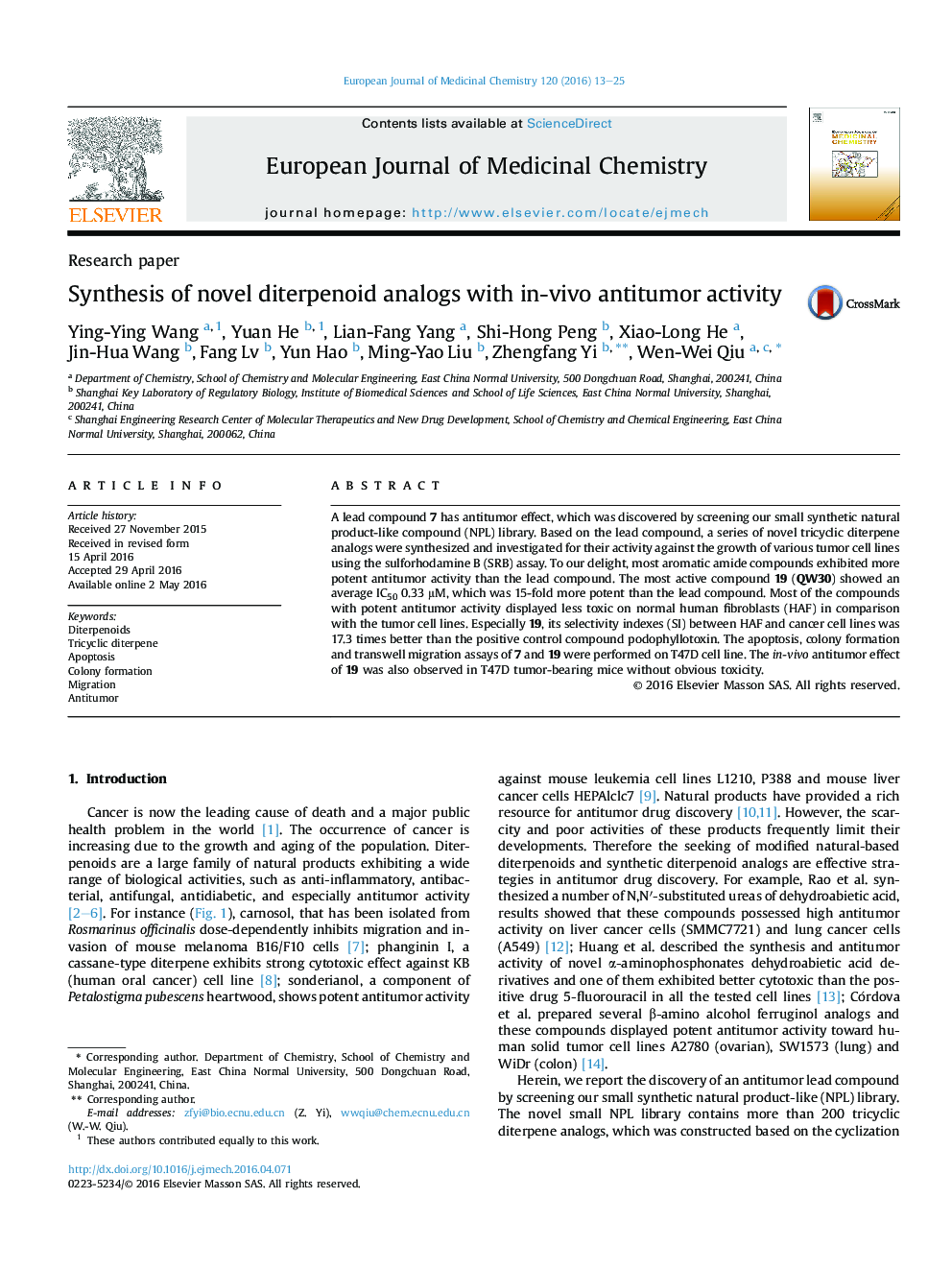 Synthesis of novel diterpenoid analogs with in-vivo antitumor activity