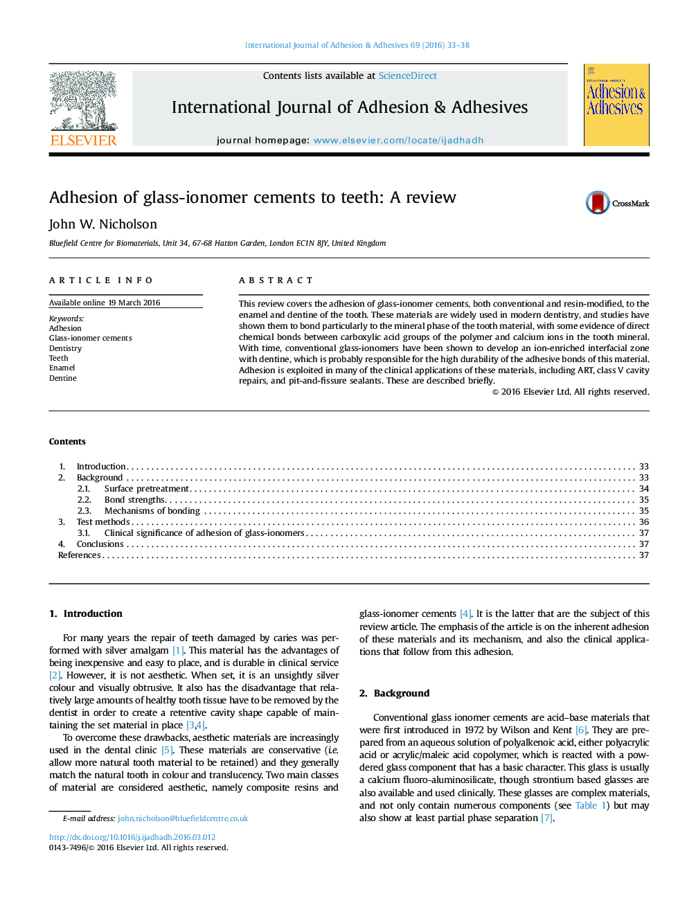 Adhesion of glass-ionomer cements to teeth: A review