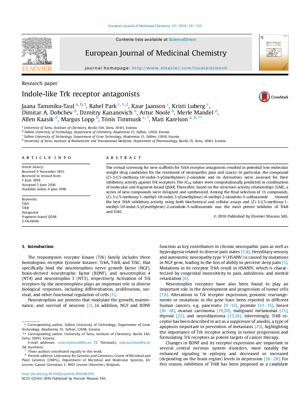 Indole-like Trk receptor antagonists