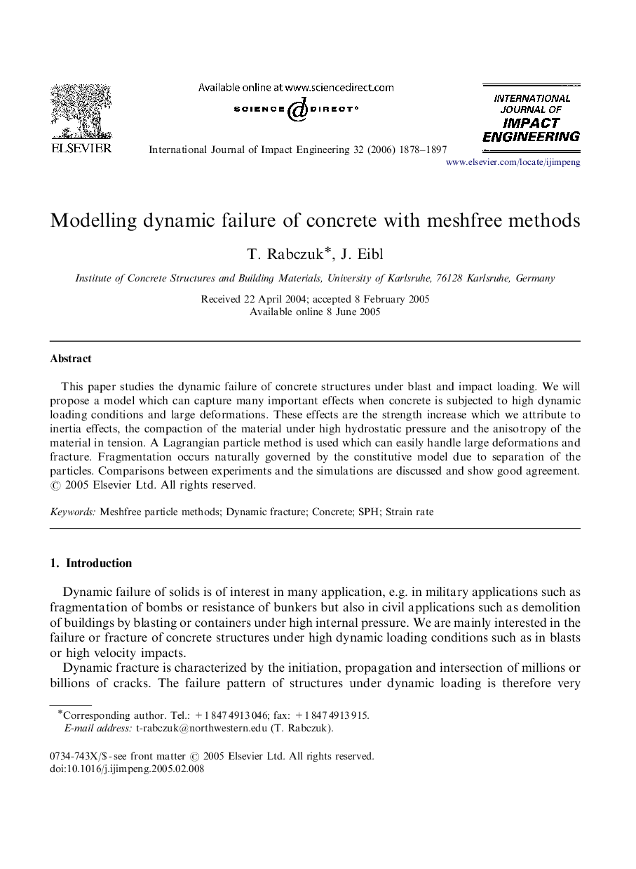 Modelling dynamic failure of concrete with meshfree methods