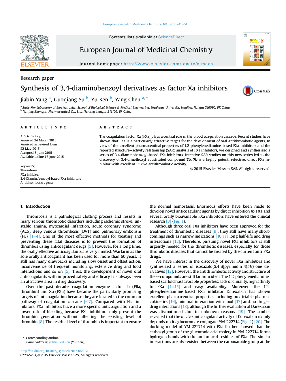 Synthesis of 3,4-diaminobenzoyl derivatives as factor Xa inhibitors