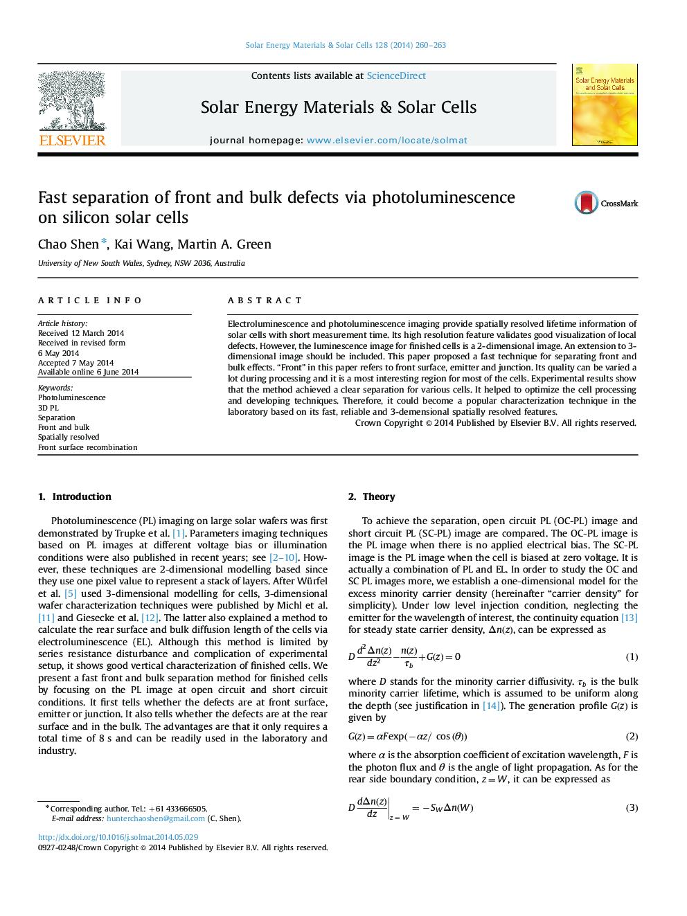 Fast separation of front and bulk defects via photoluminescence on silicon solar cells