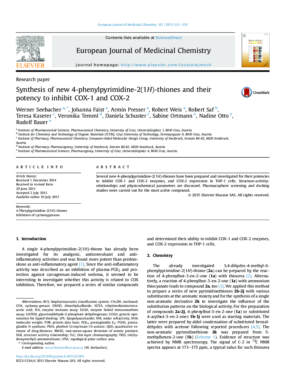 Synthesis of new 4-phenylpyrimidine-2(1H)-thiones and their potency to inhibit COX-1 and COX-2