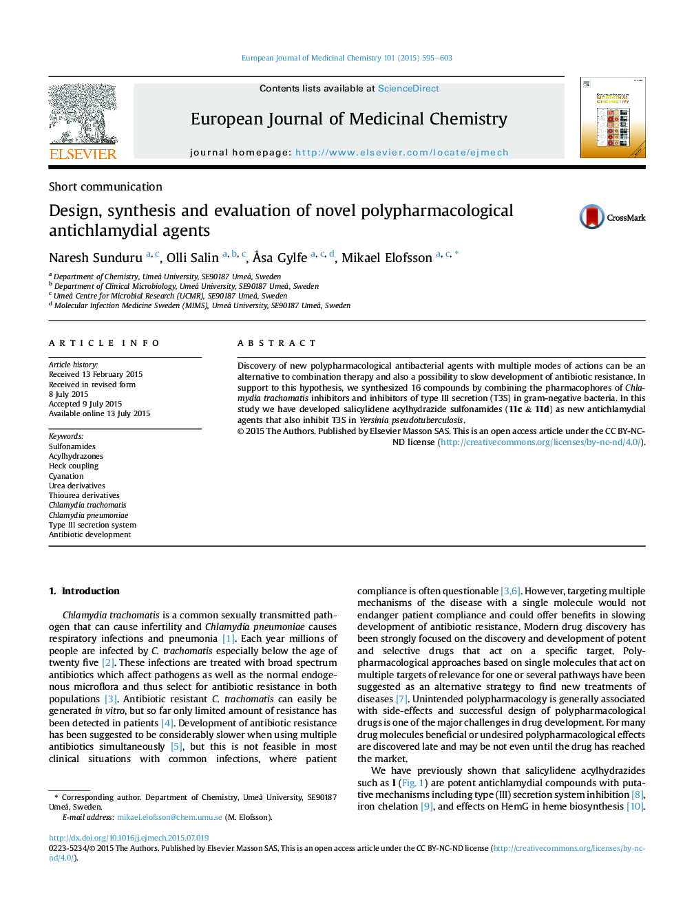 Design, synthesis and evaluation of novel polypharmacological antichlamydial agents