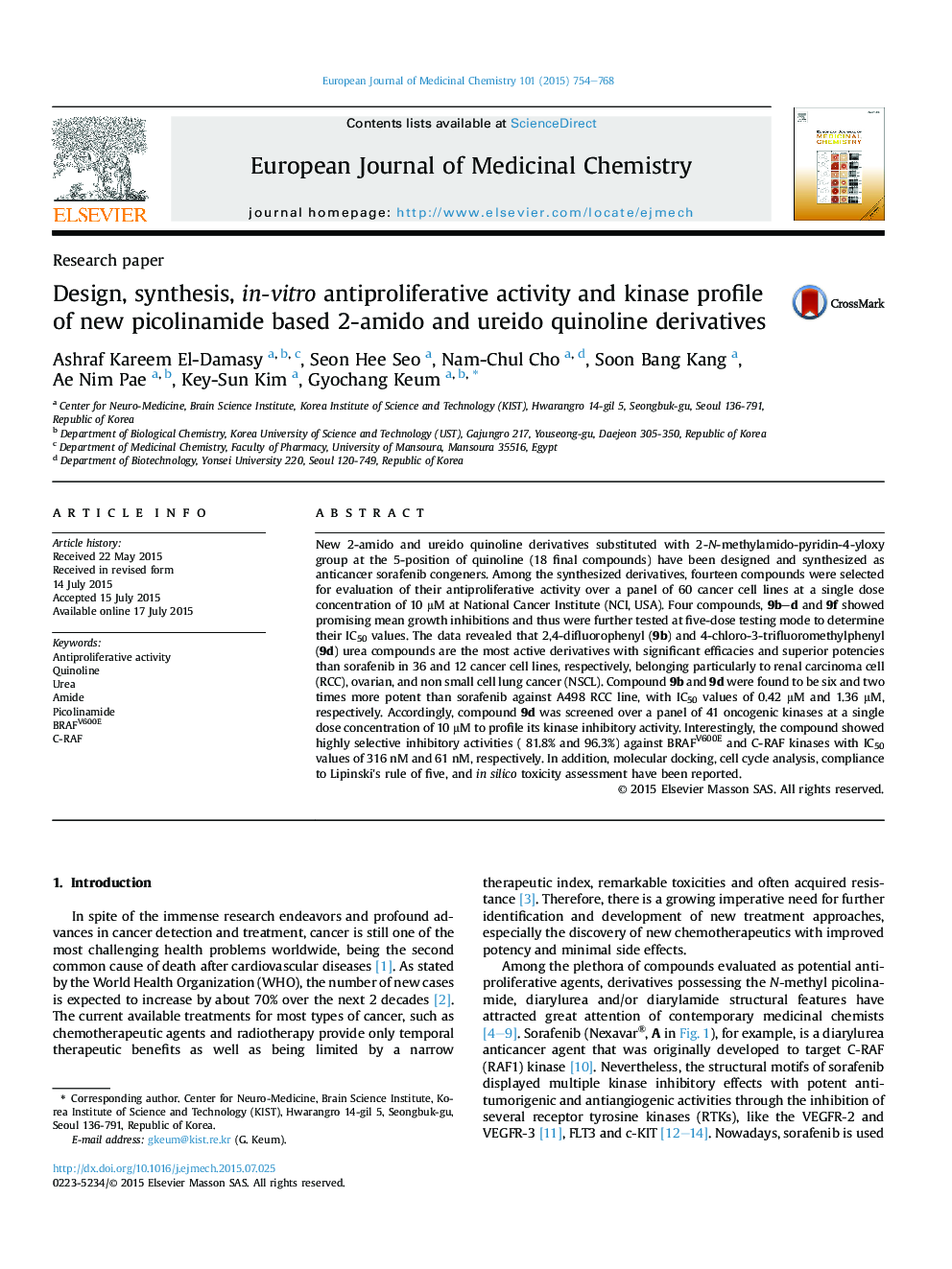 Design, synthesis, in-vitro antiproliferative activity and kinase profile of new picolinamide based 2-amido and ureido quinoline derivatives