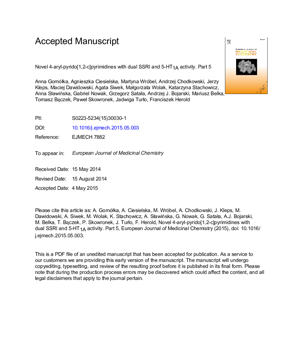 Novel 4-aryl-pyrido[1,2-c]pyrimidines with dual SSRI and 5-HT1A activity. Part 5