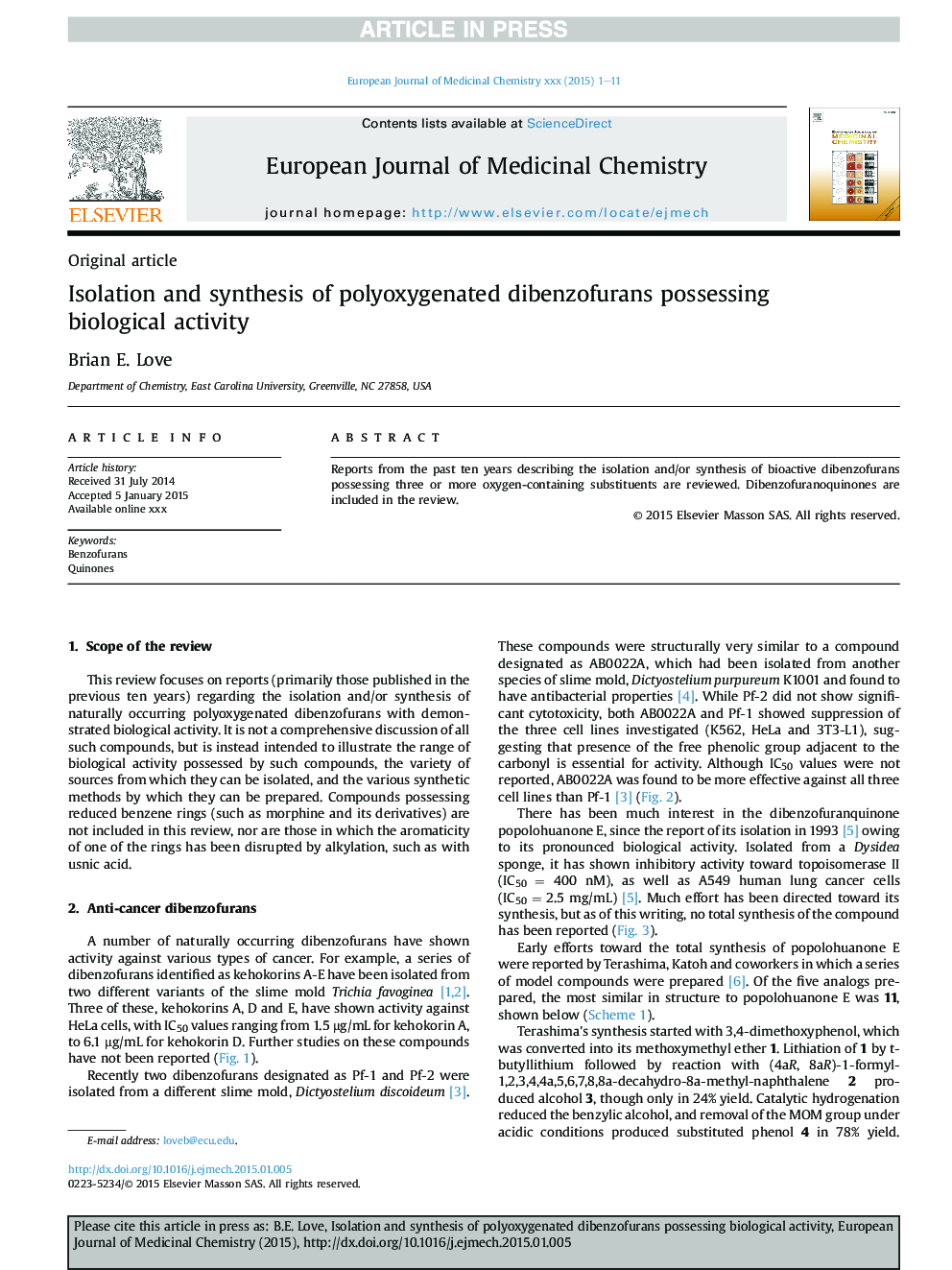 Isolation and synthesis of polyoxygenated dibenzofurans possessing biological activity