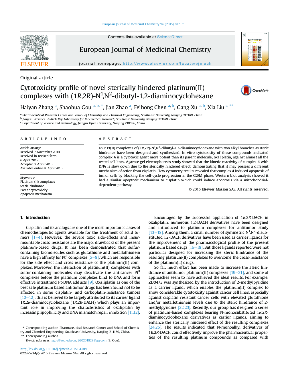 Cytotoxicity profile of novel sterically hindered platinum(II) complexes with (1R,2R)-N1,N2-dibutyl-1,2-diaminocyclohexane