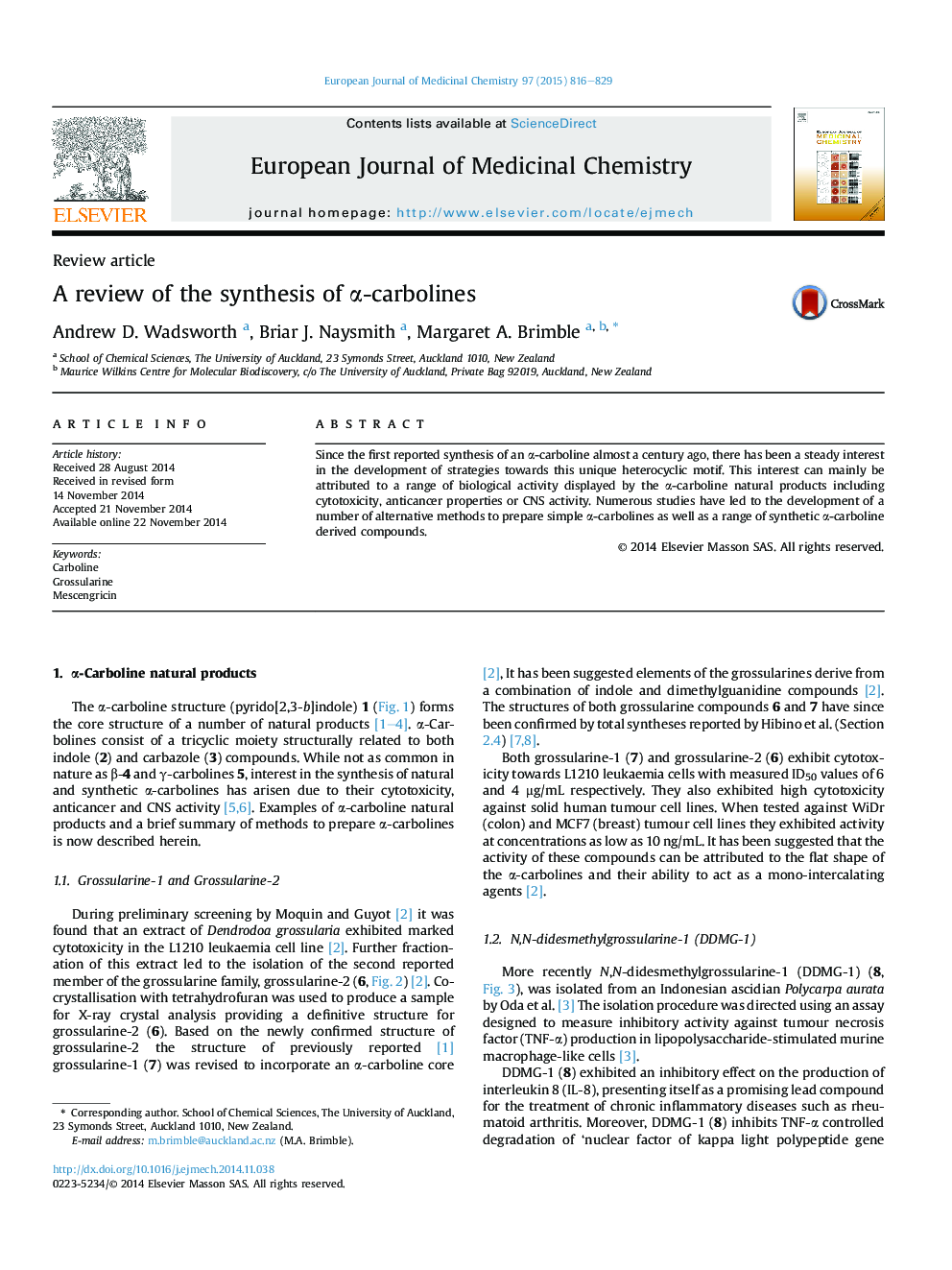 A review of the synthesis of Î±-carbolines