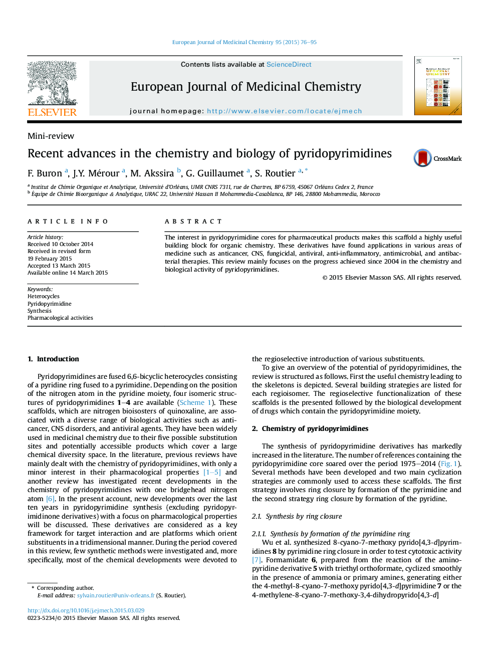 Recent advances in the chemistry and biology of pyridopyrimidines