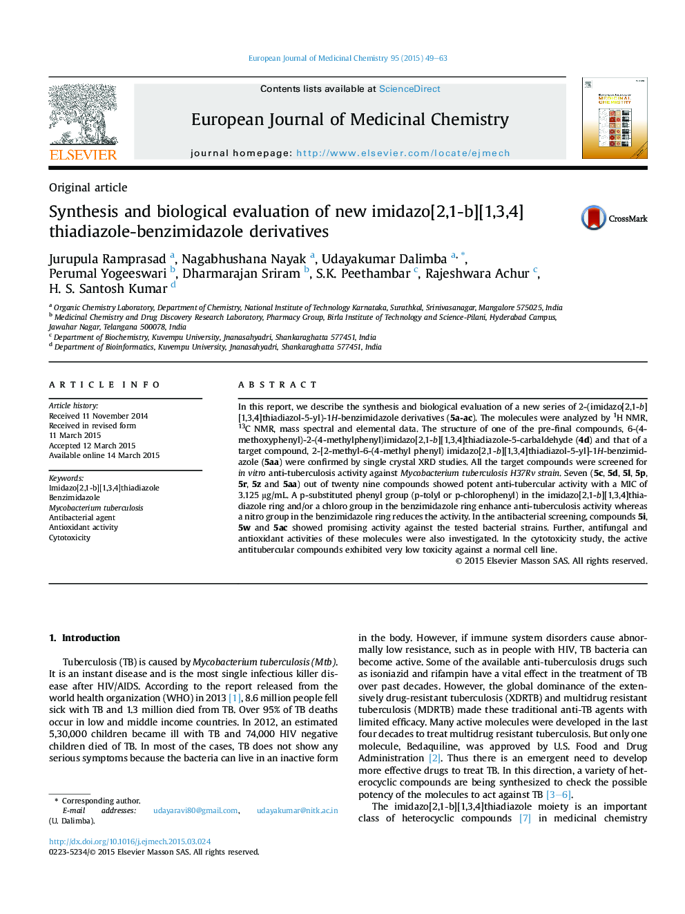 Synthesis and biological evaluation of new imidazo[2,1-b][1,3,4]thiadiazole-benzimidazole derivatives