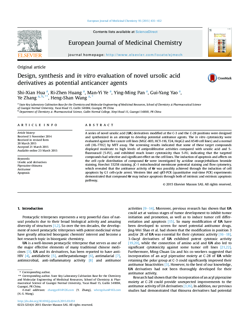 Design, synthesis and inÂ vitro evaluation of novel ursolic acid derivatives as potential anticancer agents