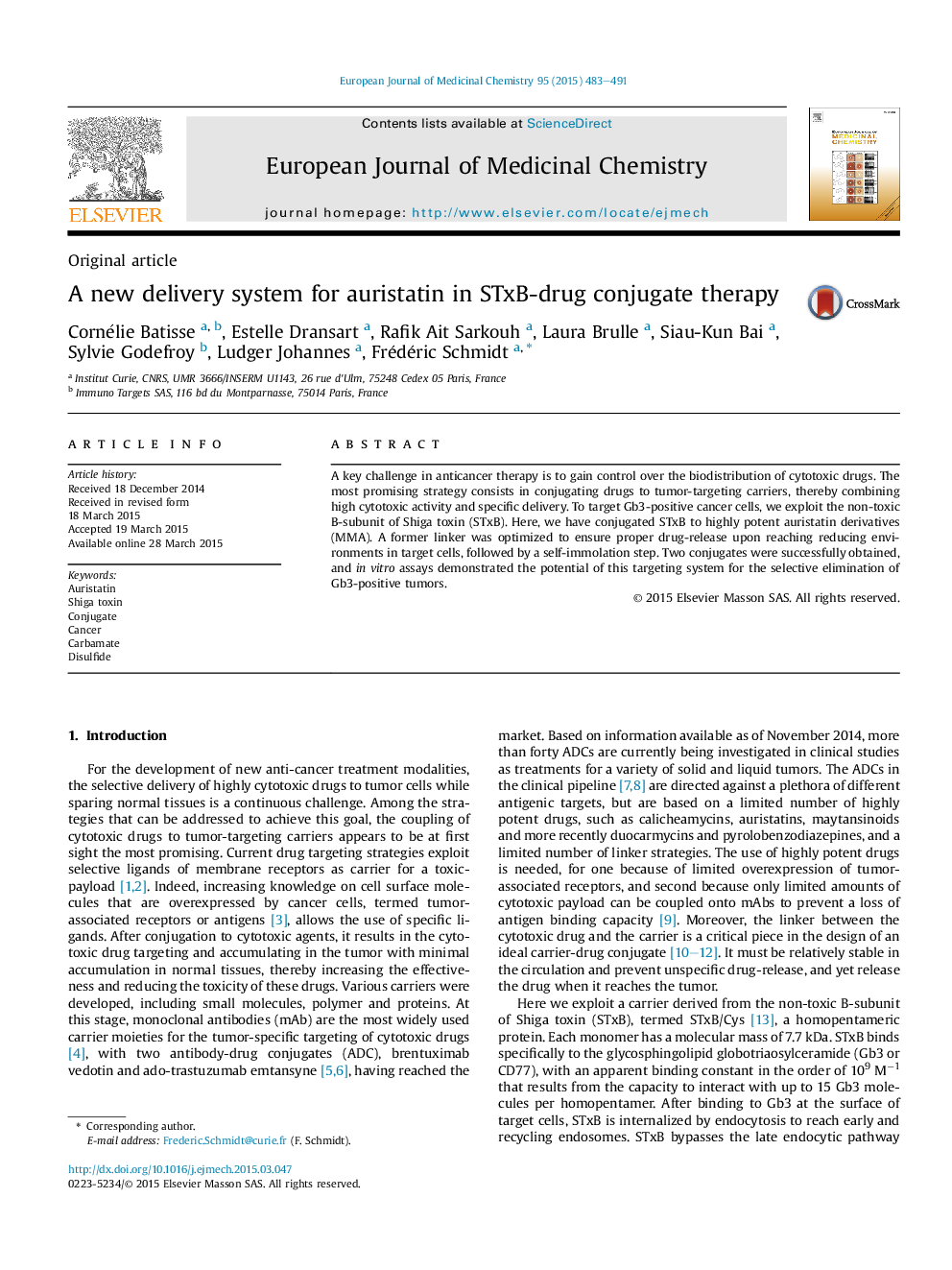 A new delivery system for auristatin in STxB-drug conjugate therapy