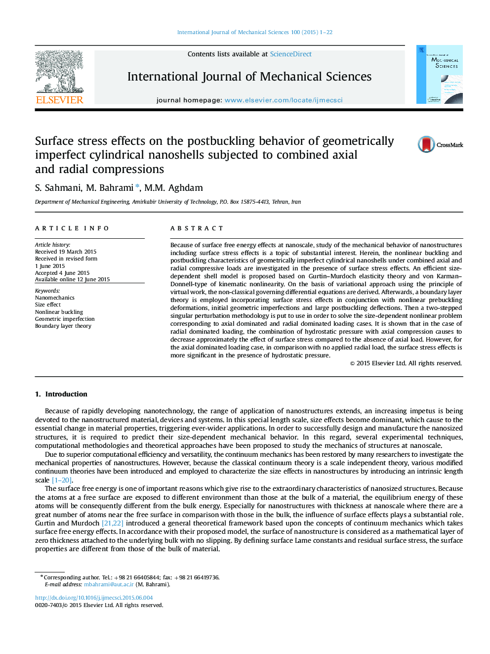 Surface stress effects on the postbuckling behavior of geometrically imperfect cylindrical nanoshells subjected to combined axial and radial compressions