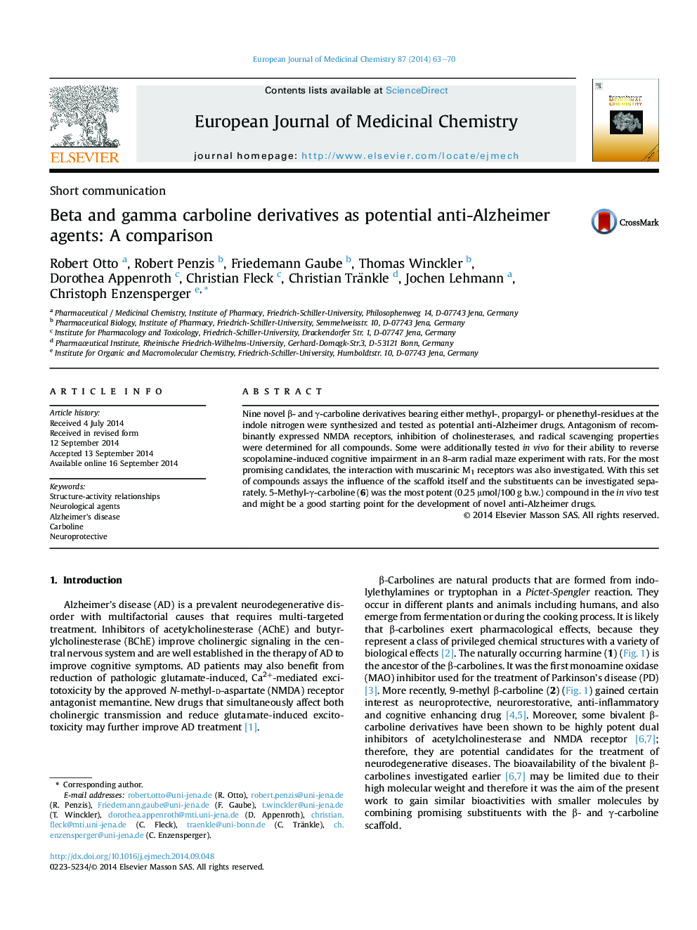 Beta and gamma carboline derivatives as potential anti-Alzheimer agents: A comparison