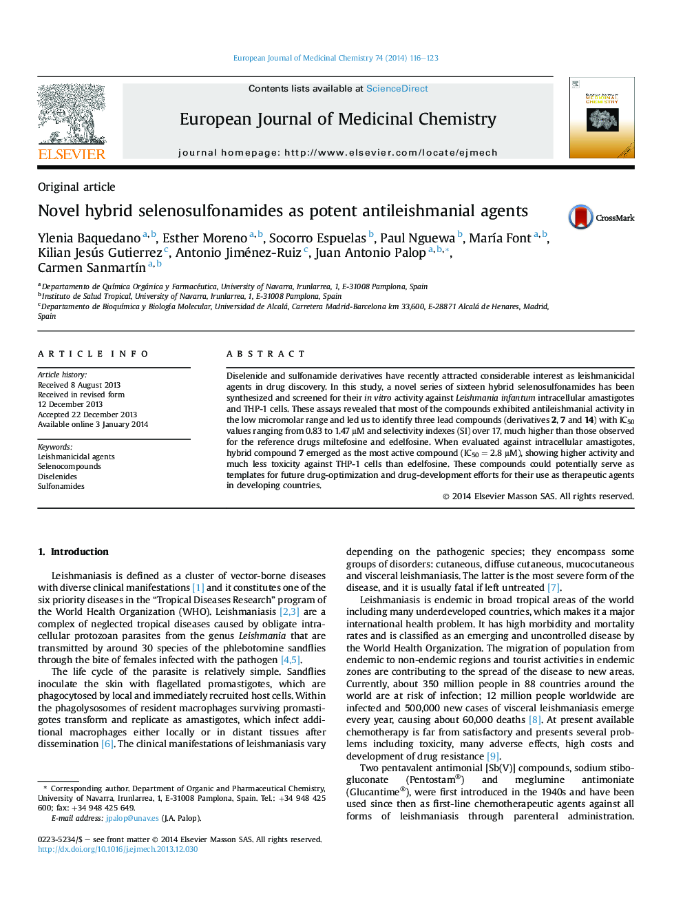 Novel hybrid selenosulfonamides as potent antileishmanial agents