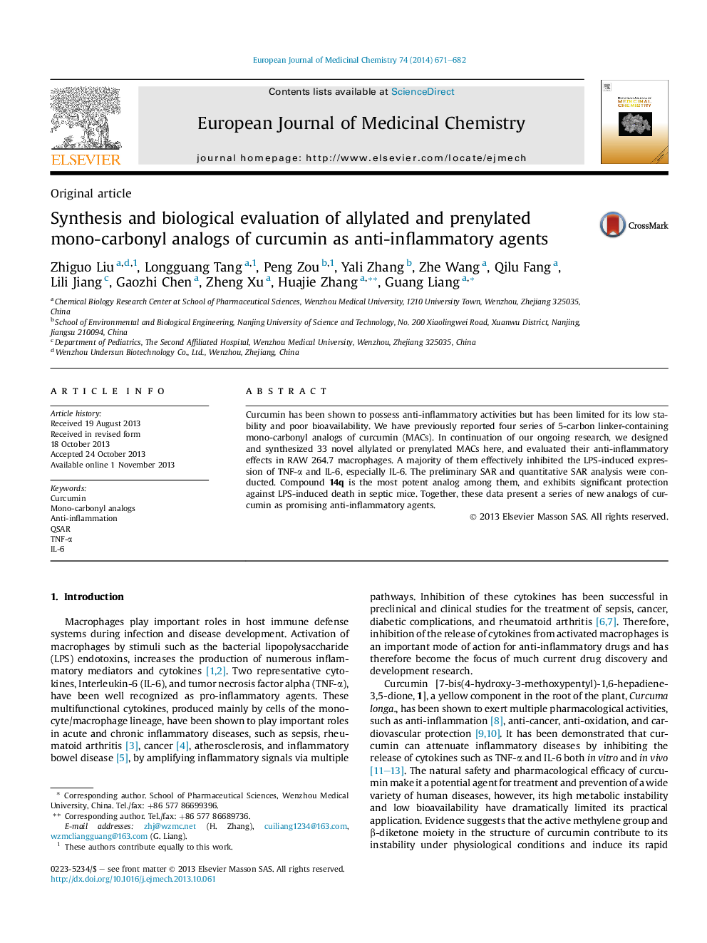 Synthesis and biological evaluation of allylated and prenylated mono-carbonyl analogs of curcumin as anti-inflammatory agents