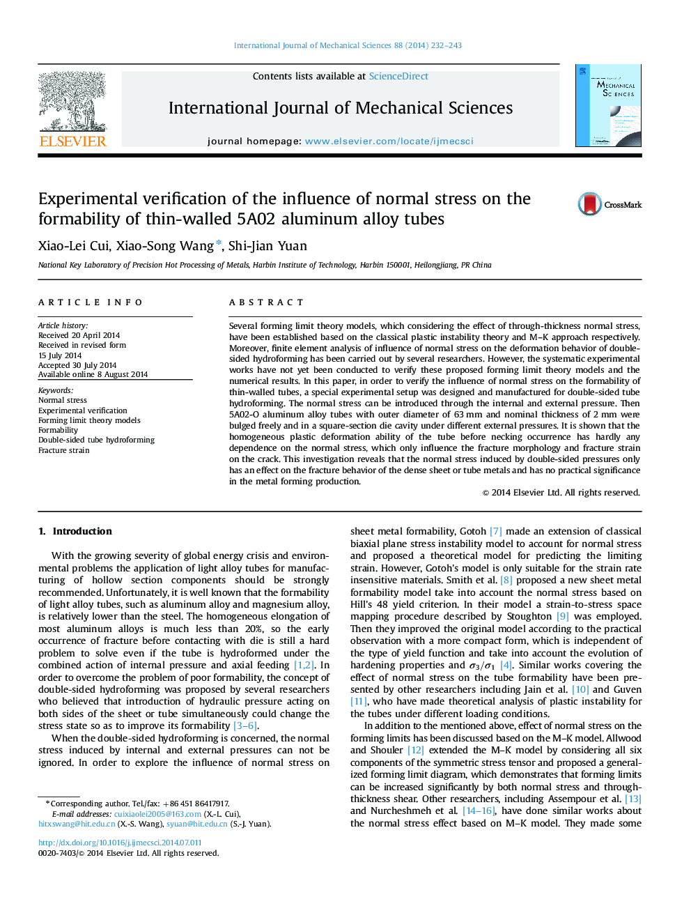 Experimental verification of the influence of normal stress on the formability of thin-walled 5A02 aluminum alloy tubes