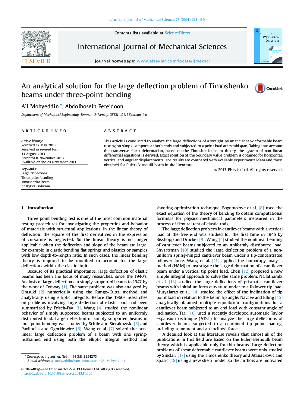An analytical solution for the large deflection problem of Timoshenko beams under three-point bending