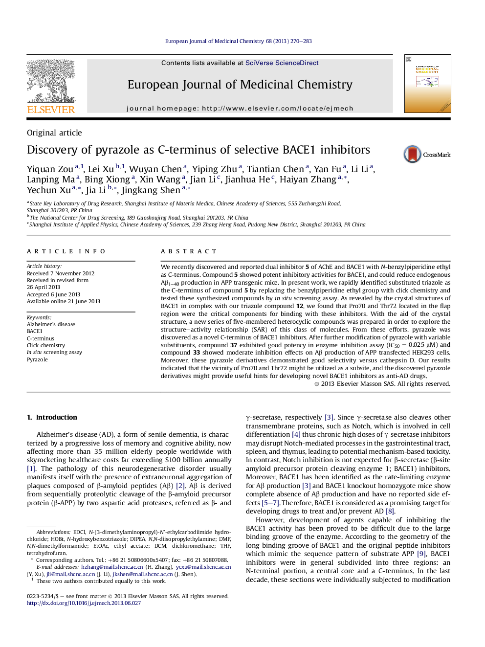 Discovery of pyrazole as C-terminus of selective BACE1 inhibitors