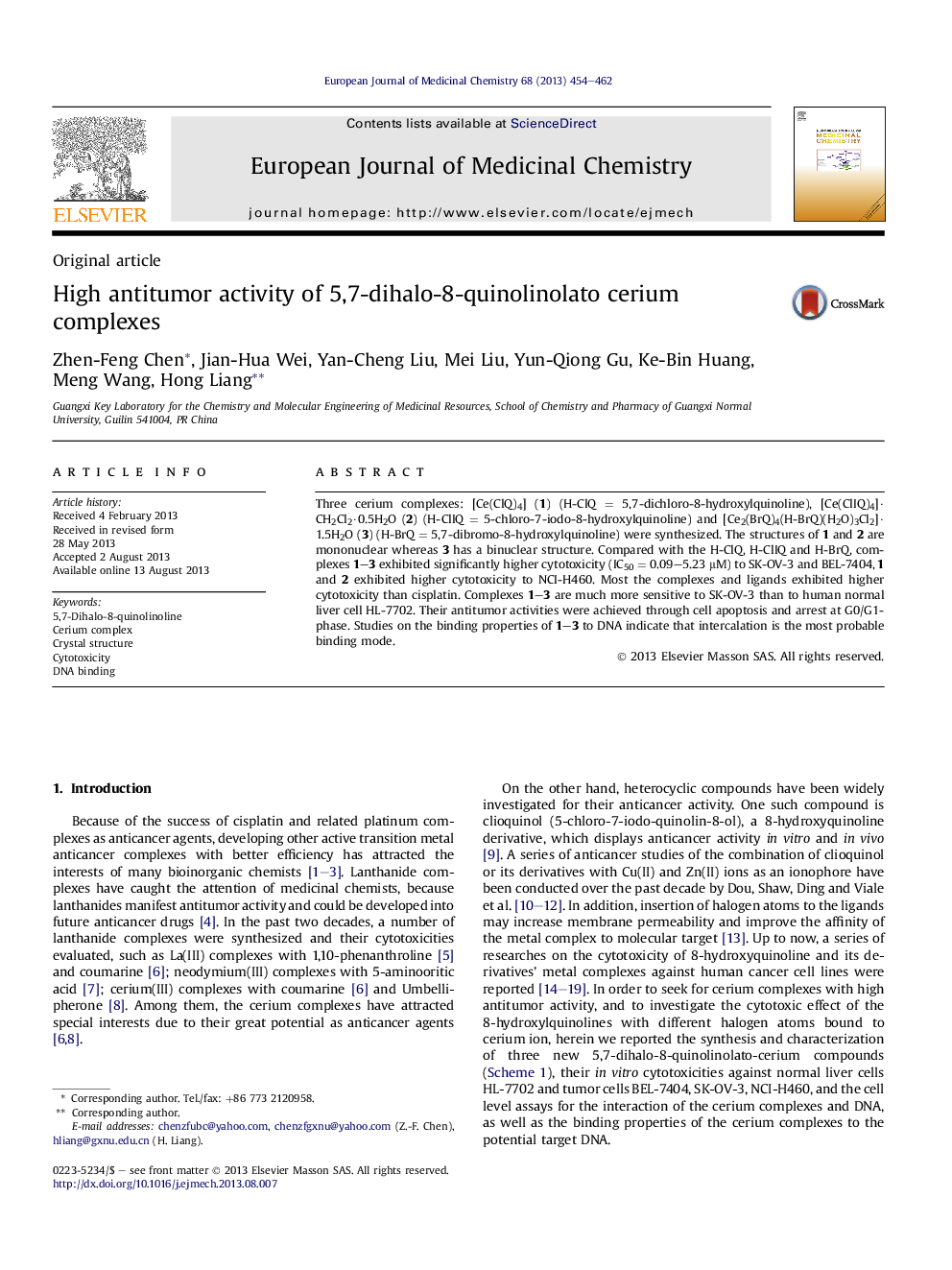 High antitumor activity of 5,7-dihalo-8-quinolinolato cerium complexes