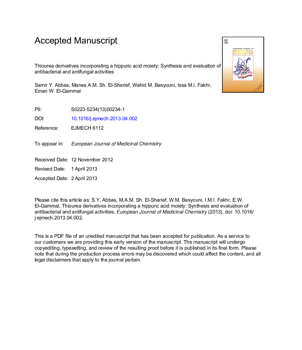 Thiourea derivatives incorporating a hippuric acid moiety: Synthesis and evaluation of antibacterial and antifungal activities