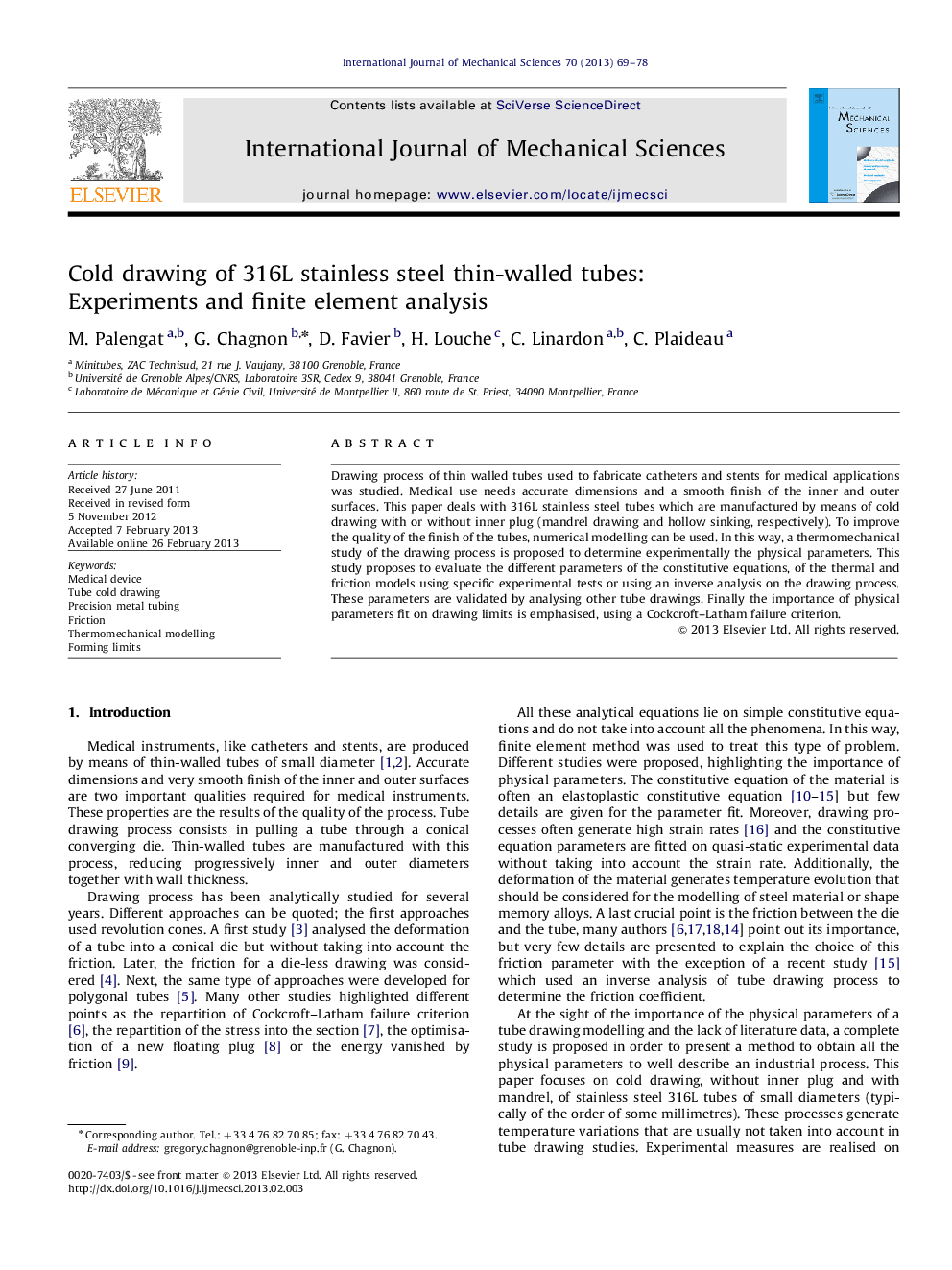 Cold drawing of 316L stainless steel thin-walled tubes: Experiments and finite element analysis