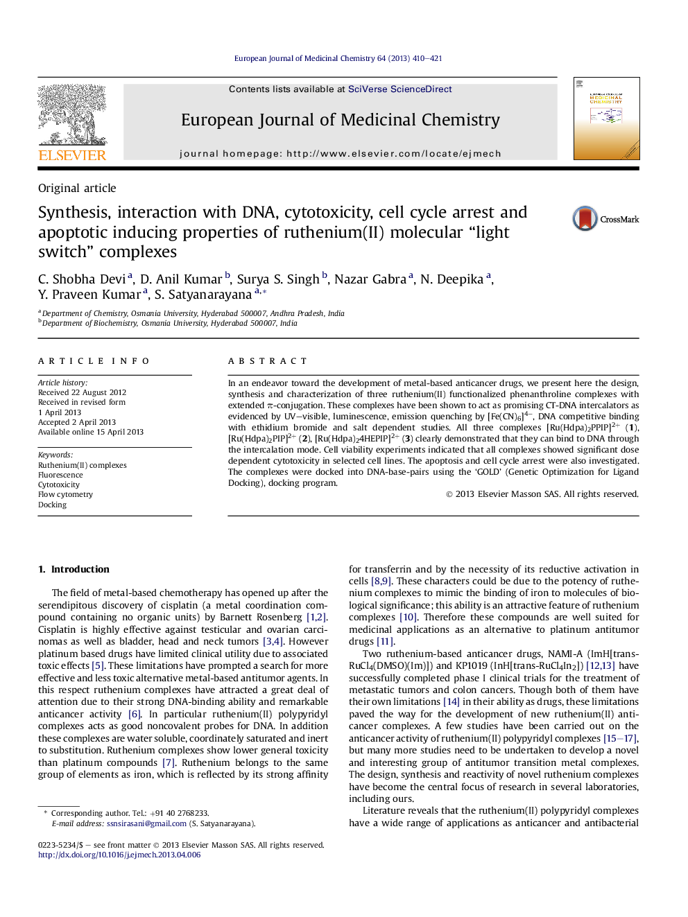 Synthesis, interaction with DNA, cytotoxicity, cell cycle arrest and apoptotic inducing properties of ruthenium(II) molecular “light switch” complexes