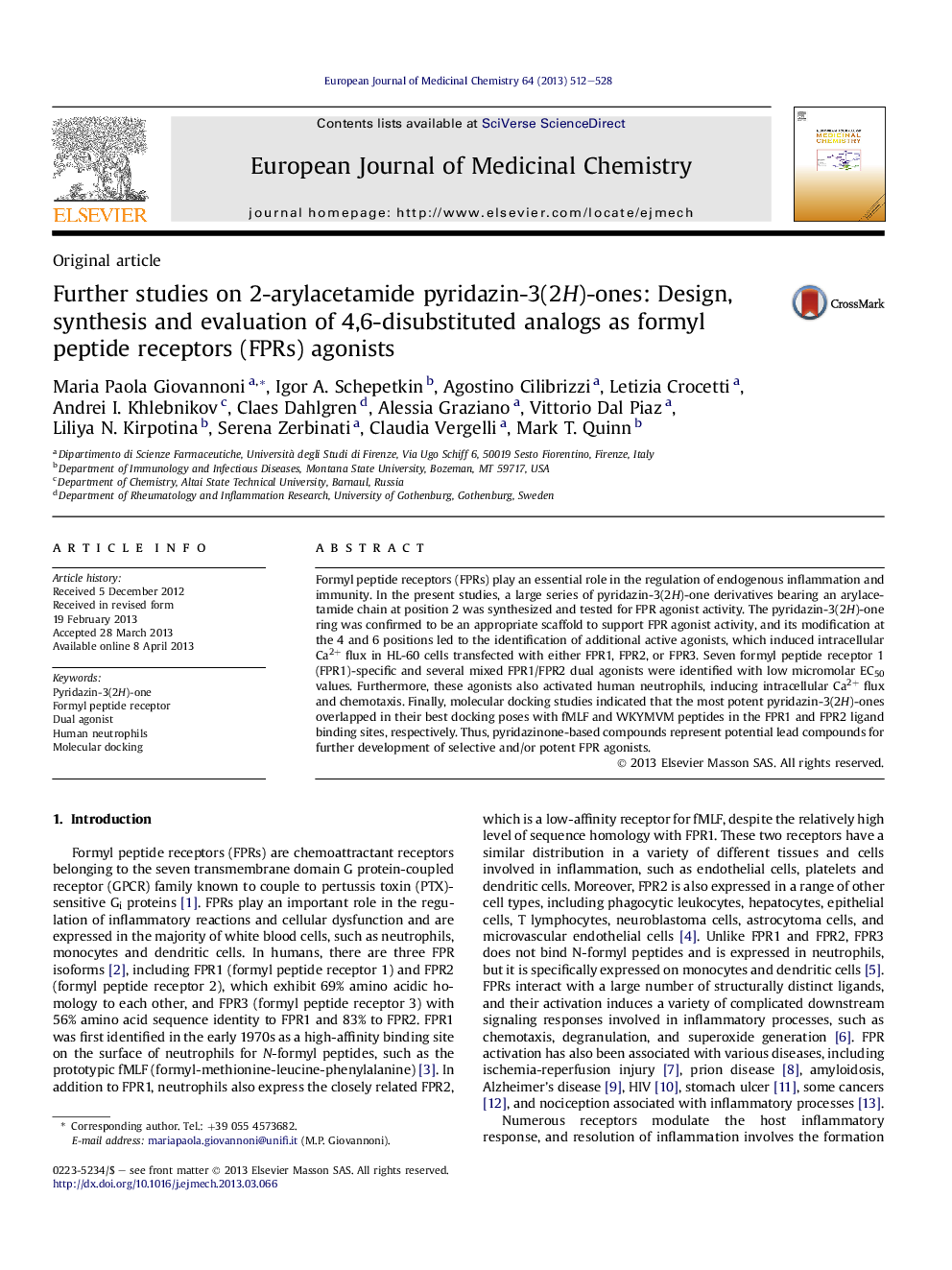 Further studies on 2-arylacetamide pyridazin-3(2H)-ones: Design, synthesis and evaluation of 4,6-disubstituted analogs as formyl peptide receptors (FPRs) agonists