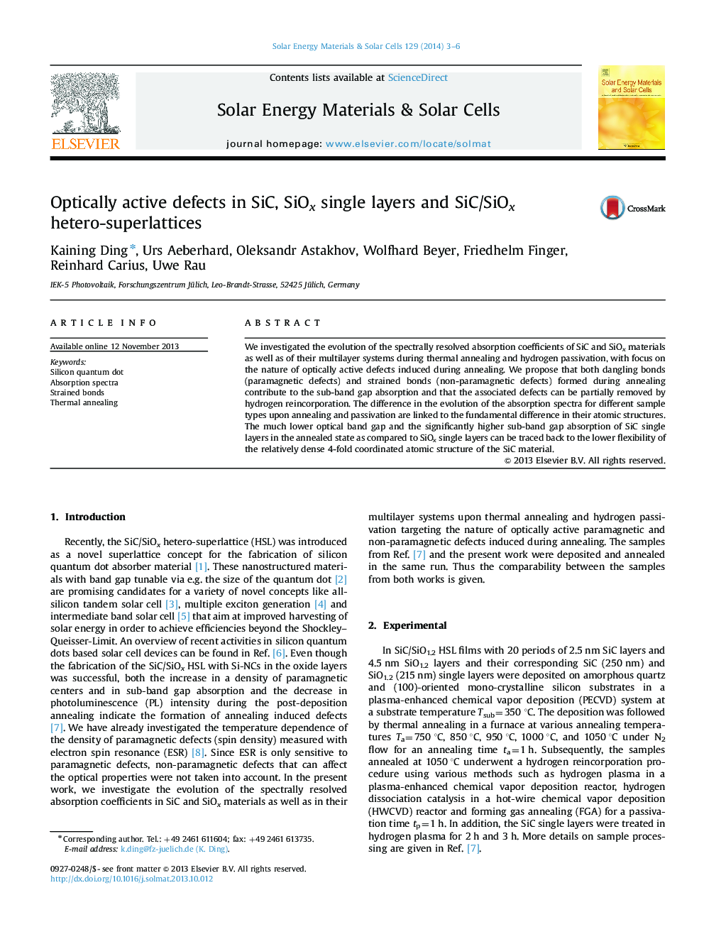 Optically active defects in SiC, SiOx single layers and SiC/SiOx hetero-superlattices