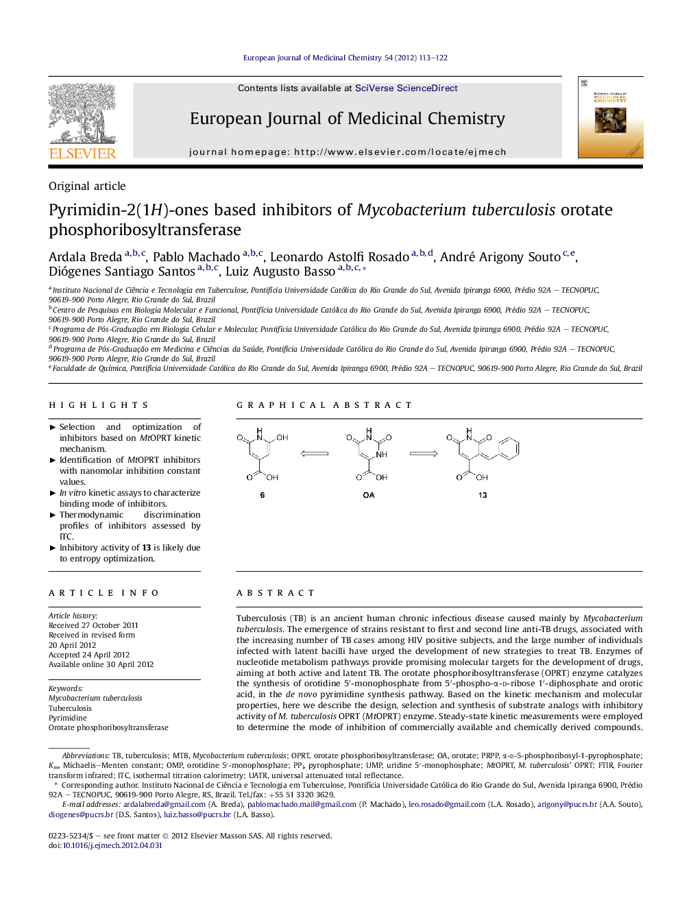 Pyrimidin-2(1H)-ones based inhibitors of Mycobacterium tuberculosis orotate phosphoribosyltransferase