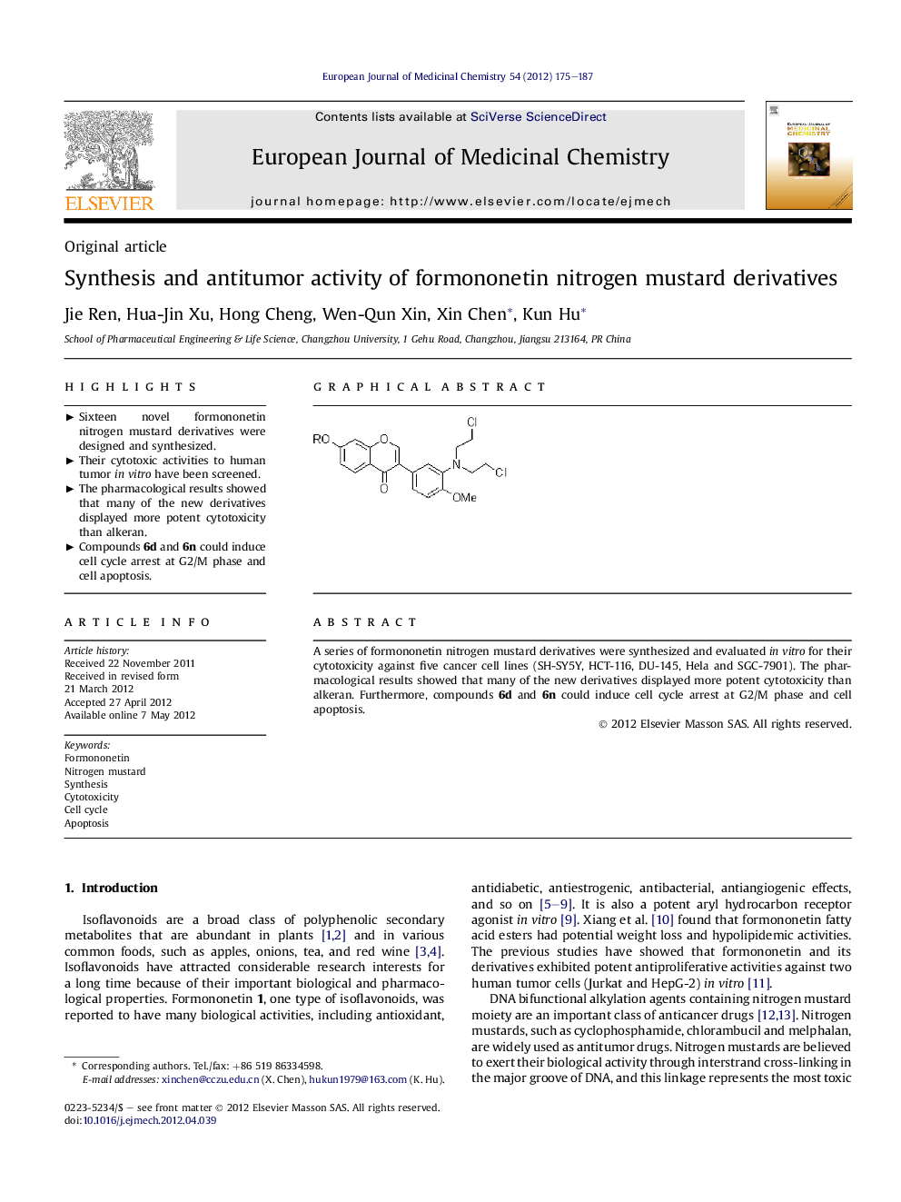 Synthesis and antitumor activity of formononetin nitrogen mustard derivatives