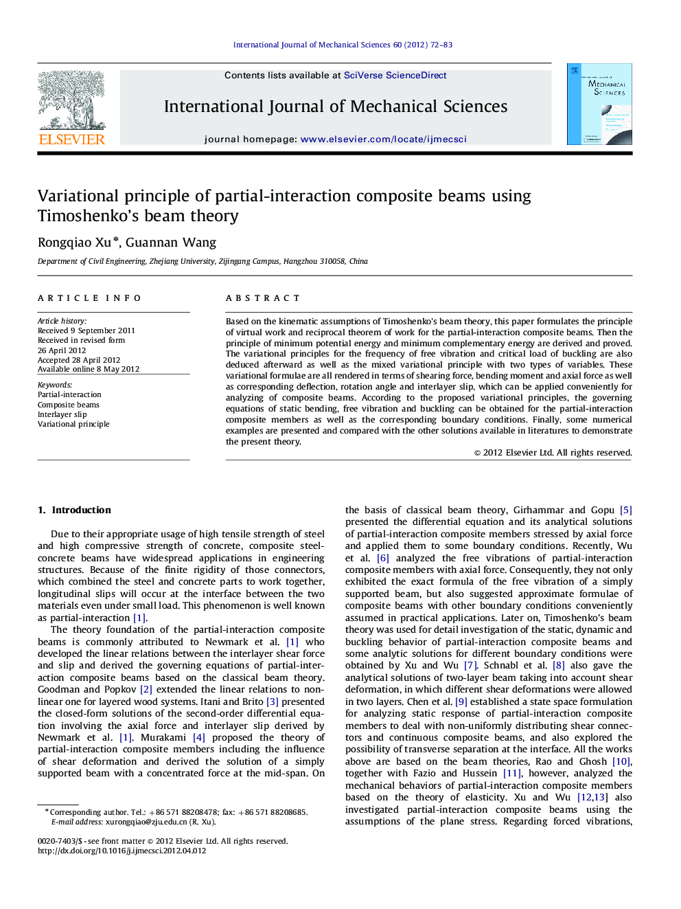 Variational principle of partial-interaction composite beams using Timoshenko's beam theory