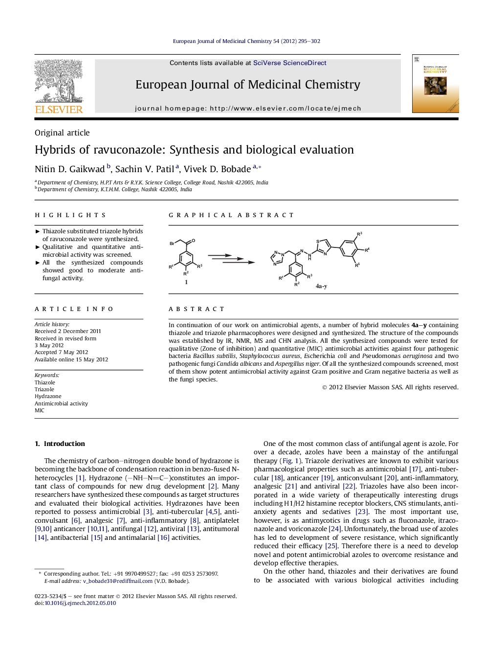 Hybrids of ravuconazole: Synthesis and biological evaluation