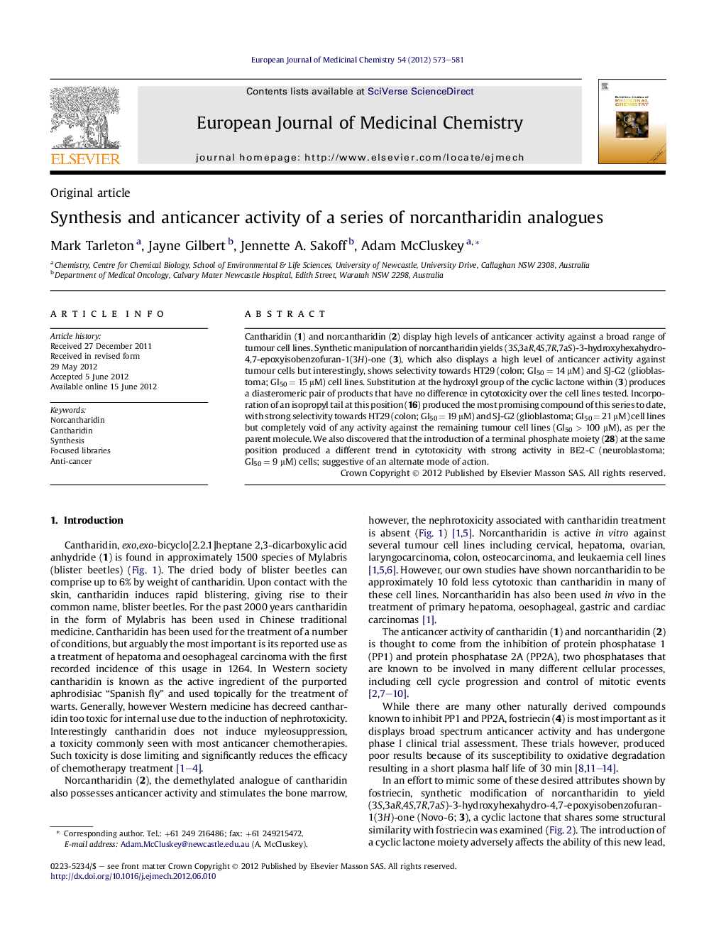 Synthesis and anticancer activity of a series of norcantharidin analogues