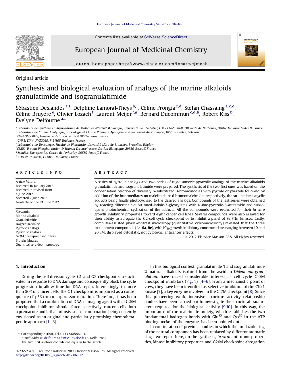 Synthesis and biological evaluation of analogs of the marine alkaloids granulatimide and isogranulatimide